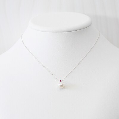 真珠 ネックレス 8-8.5mm ホワイトピンク 7月 ルビー K18WG_S101-521