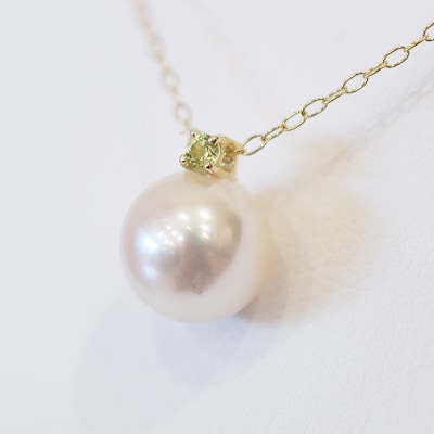 真珠 ネックレス 8-8.5mm ホワイトピンク 8月 ペリドット K18YG_S101-523
