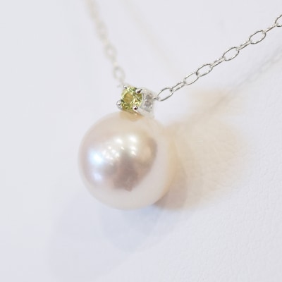 真珠 ネックレス 8-8.5mm ホワイトピンク 8月 ペリドット K18WG_S101-524