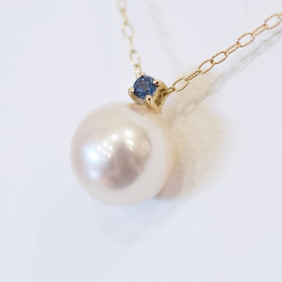 真珠 ネックレス 8-8.5mm ホワイトピンク 9月 サファイヤ K18YG_S101-526