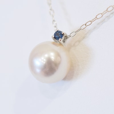 真珠 ネックレス 8-8.5mm ホワイトピンク 9月 サファイヤ K18WG_S101-527