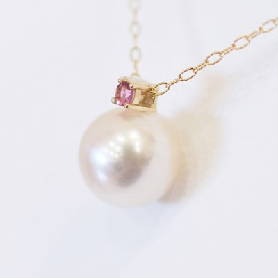 真珠 ネックレス 8-8.5mm ホワイトピンク ピンクトルマリン K18YG_S101-529