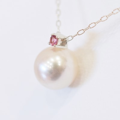 真珠 ネックレス 8-8.5mm ホワイトピンク ピンクトルマリン K18WG_S101-530