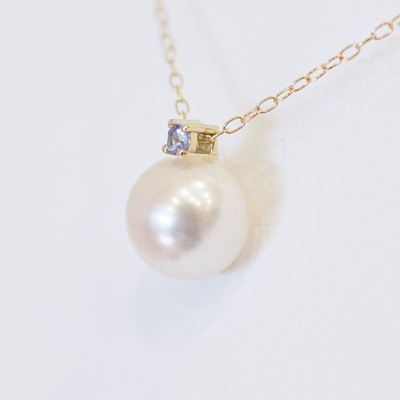 真珠 ネックレス 8-8.5mm ホワイトピンク 12月 タンザナイト K18YG_S101-535