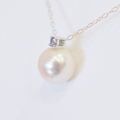 真珠 ネックレス 8-8.5mm ホワイトピンク 12月 タンザナイト K18WG_S101-536