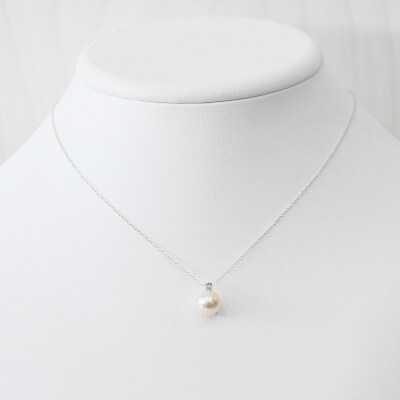 真珠 ネックレス 8-8.5mm ホワイトピンク 12月 タンザナイト K18WG_S101-536