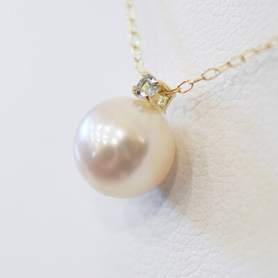 真珠 ネックレス 8-8.5mm ホワイトピンク 3月 アクアマリン K18YG_S101-508