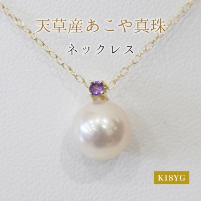 真珠 ネックレス 8-8.5mm ホワイトピンク 2月 アメシスト K18YG_S101-505