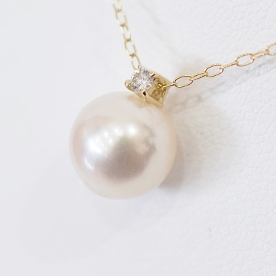真珠 ネックレス 8-8.5mm ホワイトピンク 4月 ダイヤモンド K18YG_S101-511