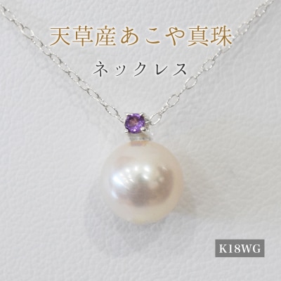 真珠 ネックレス 8-8.5mm ホワイトピンク 2月 アメシスト K18WG_S101-506