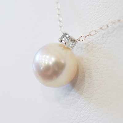 真珠 ネックレス 8-8.5mm ホワイトピンク 3月 アクアマリン K18WG_S101-509