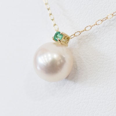 真珠 ネックレス 8-8.5mm ホワイトピンク 5月 エメラルド K18YG_S101-514