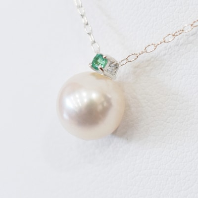 真珠 ネックレス 8-8.5mm ホワイトピンク 5月 エメラルド K18WG_S101-515