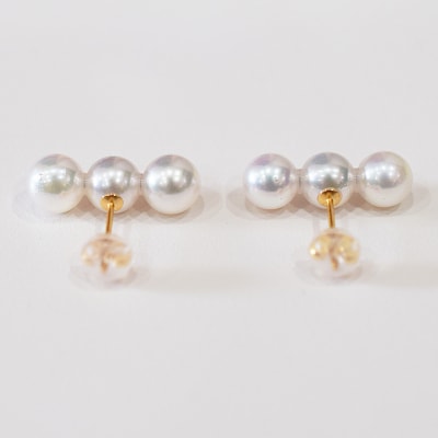 あこや真珠 天草 ピアス 3連 6mm - 6.5mm ホワイトピンク 真珠 _S085-581