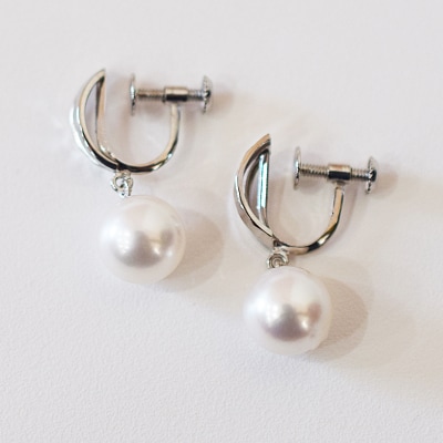 あこや真珠 イヤリング 7.5 - 8mm ホワイトピンク 半円 K14WG_S085-502