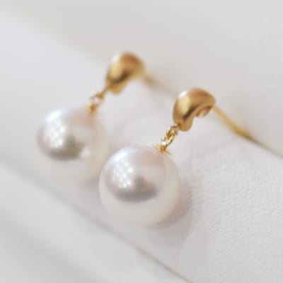 あこや真珠 ピアス 7.5 - 8mm ホワイトピンク 半円 マット K18YG_S085-513