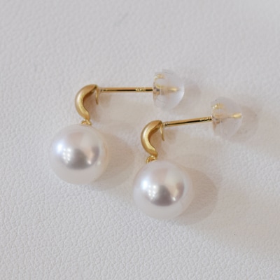 あこや真珠 ピアス 7.5 - 8mm ホワイトピンク 半円 マット K18YG_S085-513