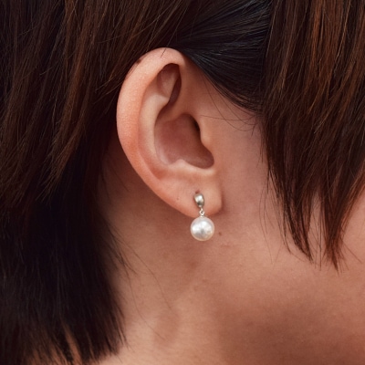 あこや真珠 ピアス 7.5 - 8mm ホワイトピンク 半円 マット K14WG_S085-514
