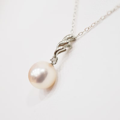 真珠 ネックレス ダイヤ 0.01ct 8-8.5mm ホワイトピンク K18WG_S101-467