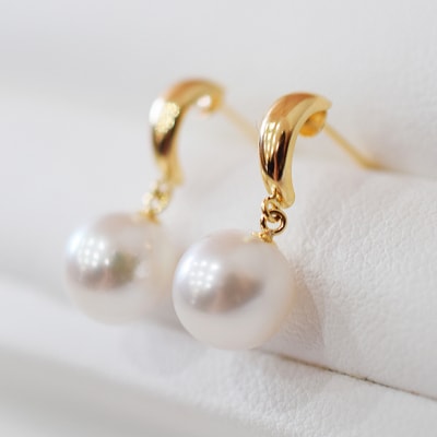 あこや真珠 ピアス 7.5 - 8mm ホワイトピンク つや 半円 K18YG_S085-510