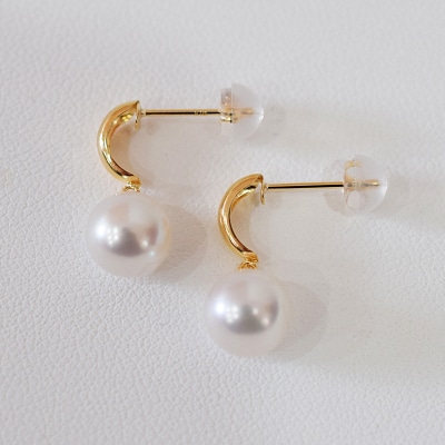 あこや真珠 ピアス 7.5 - 8mm ホワイトピンク つや 半円 K18YG_S085-510