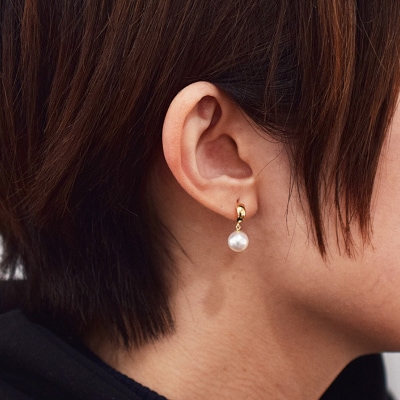 あこや真珠 ピアス 7.5 - 8mm ホワイトピンク つや 半円 K18YG_S085-510