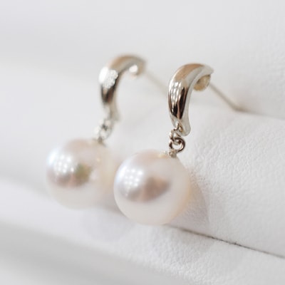 あこや真珠 ピアス 7.5 - 8mm ホワイトピンク つや 半円 K14WG_S085-511
