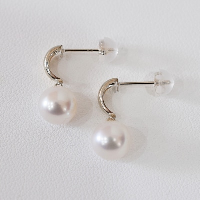 あこや真珠 ピアス 7.5 - 8mm ホワイトピンク つや 半円 K14WG_S085-511