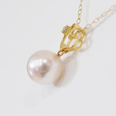 真珠 ネックレス ダイヤ 0.01ct 8-8.5mm ホワイトピンク ハート_S101-483