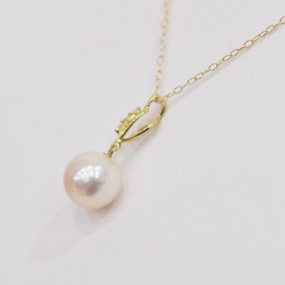 真珠 ネックレス ダイヤモンド 0.02ct 8-8.5mm ホワイトピンク 音符_S101-489