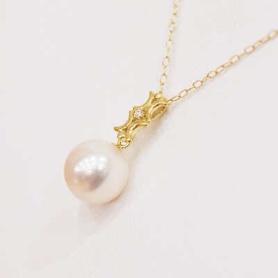 真珠 ネックレス ダイヤ 0.01ct 8-8.5mm ホワイトピンク K18_S101-495
