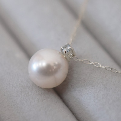 あこや真珠 ネックレス 8-8.5mm ホワイトピンク アクアマリン K10WG_S085-543