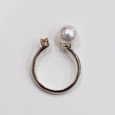 真珠 リング 7.5mm - 8mm ホワイトピンク シトリン (B:9号)_S085-471