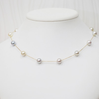 あこや真珠 ネックレス ステーション マルチ Y字 無調色 8-8.5mm K18_S101-462