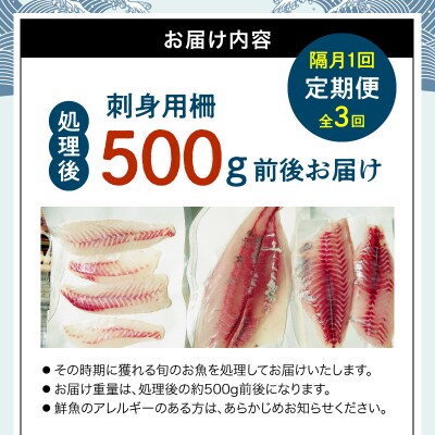 指定日必須【隔月　3回お届け】お刺身用柵定期便_S121-T04