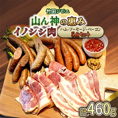 【竹田ジビエ】イノシシ肉　ハム・ベーコン・ソーセージ　5点セット　 計460g