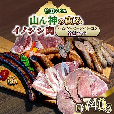【竹田ジビエ】イノシシ肉　ハム・ベーコン・ソーセージ　 8点セット 計740g