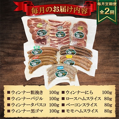 【毎月定期便】【竹田ジビエ】イノシシ肉　ハム・ベーコン・ソーセージ 8点セット(計740g)全2回