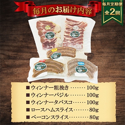 【毎月定期便】【竹田ジビエ】イノシシ肉　ハム・ベーコン・ソーセージ 5点セット(計460g)全2回