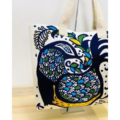 藍と型染のトートバッグ【鳥】