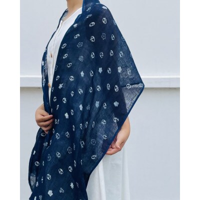 藍型染リネンストール【野ざらし】