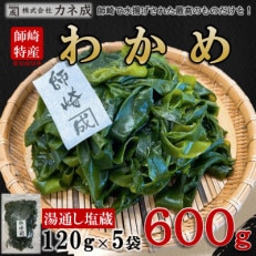 南知多師崎産わかめ 600g(120g&times;5袋) 湯通し塩蔵わかめ 小分け 冷蔵