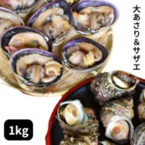 海鮮バーベキューセット1kg(大あさり500g&amp;サザエ500g)大アサリ専用だし醤油付き