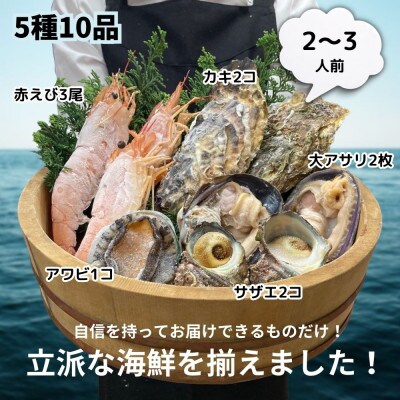 5種10品の海鮮バーベキューセット(CAS冷凍)大あさり、牡蠣、サザエ、赤海老、アワビ