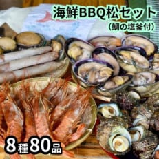 海鮮バーベキューセット8種80品(鯛の塩釜付)BBQ15人前 CAS冷凍 牡蠣、赤海老、鮑、ホタテ等