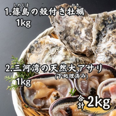 天然大アサリ1kg+篠島の殻付きカキ1kg(合計約2kgセット・CAS冷凍)バーベキュー、浜焼きに
