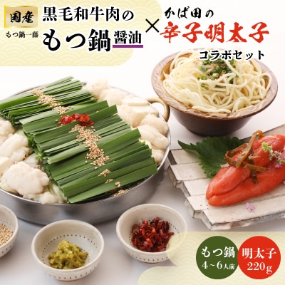 【もつ鍋一藤×かば田】国産黒毛和牛肉のもつ鍋醤油(4～6人前)とかば田の辛子明太子とのコラボセット