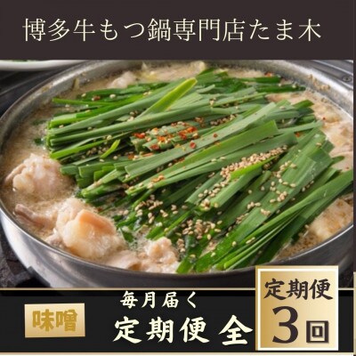 【毎月定期便】【博多牛もつ鍋専門店たま木】牛もつ鍋セット みそ味(2～3人前)牛もつ肉400g全3回