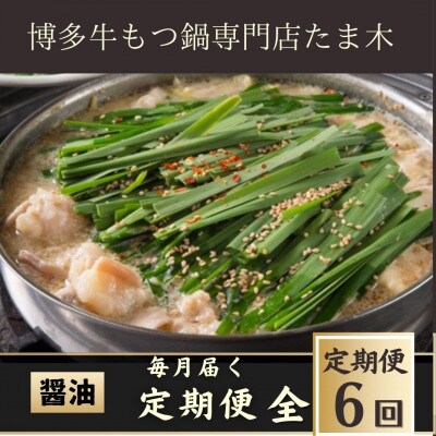 【毎月定期便】【博多牛もつ鍋専門店たま木】牛もつ鍋セット醤油味(2～3人前) 牛もつ肉400g全6回