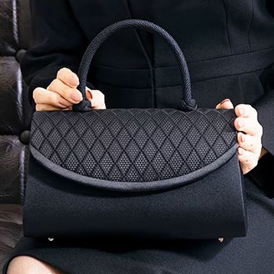 岩佐謹製「博多織」格子文様フォーマルバッグ